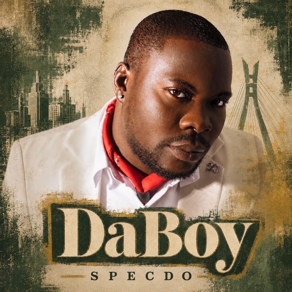 DaBoy cover: Specdo in a white jacket against a Lagos skyline.